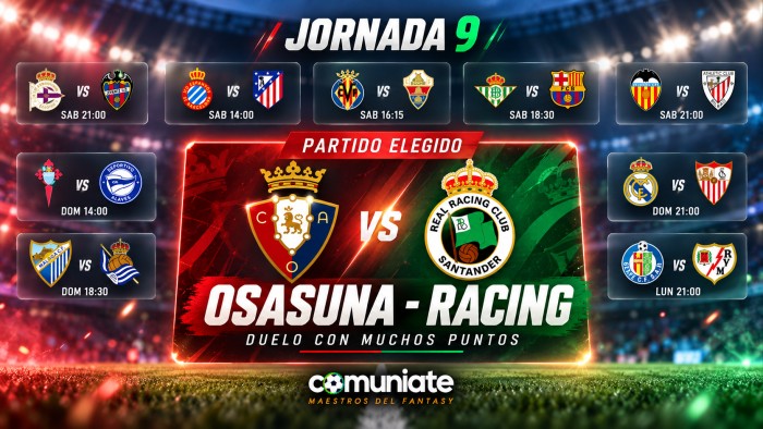 Mi apuesta a partido de puntos Comunio y Biwenger para la jornada 9
